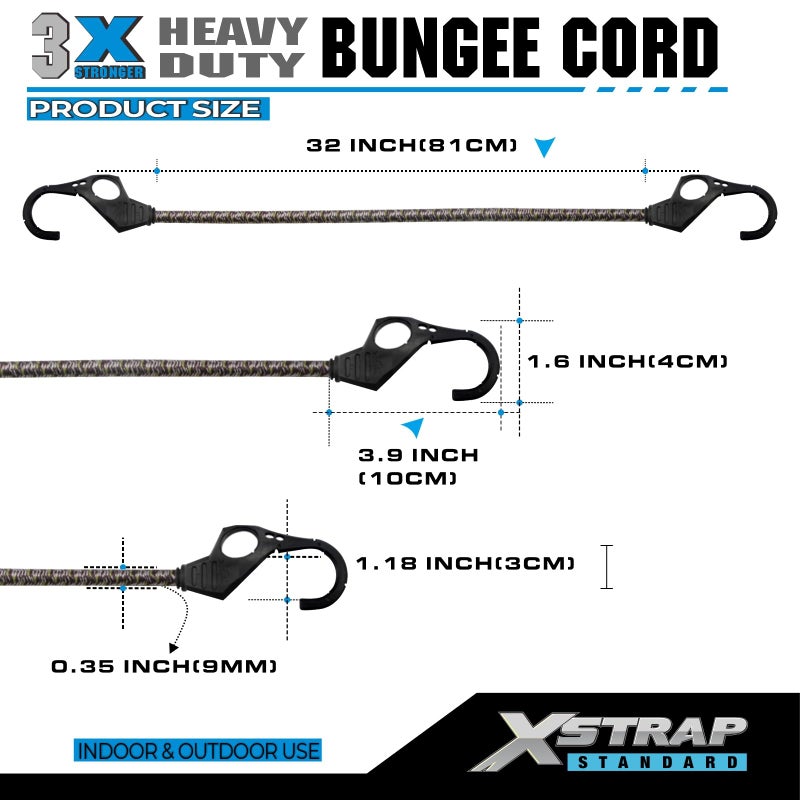 XSTRAP STANDARD 10PK Bungee Cords 32-Inch Heavy Duty Bungee Cords with Hooks, Ideal for Outdoor, Tarp Covers, Canvas Canopies, Motorcycle, Luggage Rack, Cargo - Image 2